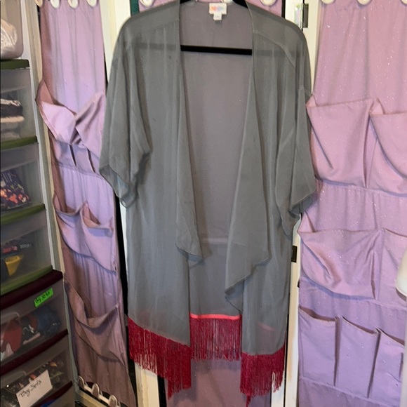 LuLaRoe Tops - Gray Lularoe Monroe with Pink Fringe